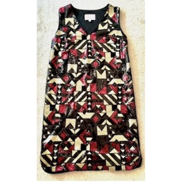 NWT Nicole Miller New York V-Neck Sequin Shift Cocktail Dress Size 8 - Picture 4 of 17